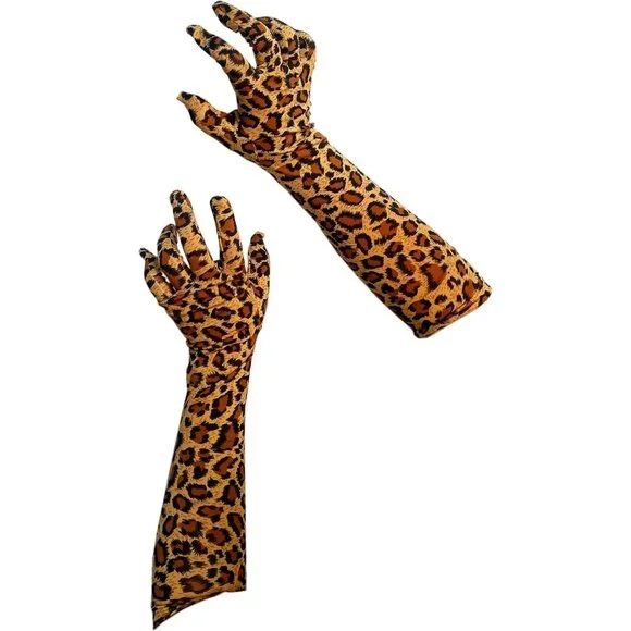 Women's Classic Satin Leopard Above Elbow Gloves Stretchy Soft Cosplay Costume - Picture 2 of 4